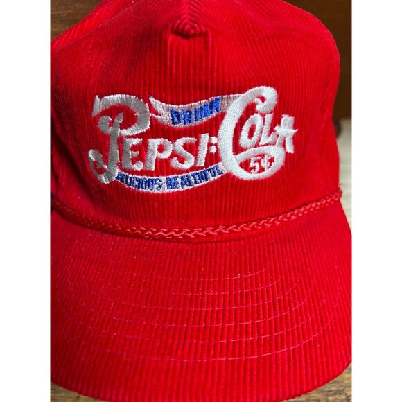 Vintage Pepsi Cola Corduroy Adjustable Trucker Hat Rare Red Rope Adult New - Picture 5 of 8